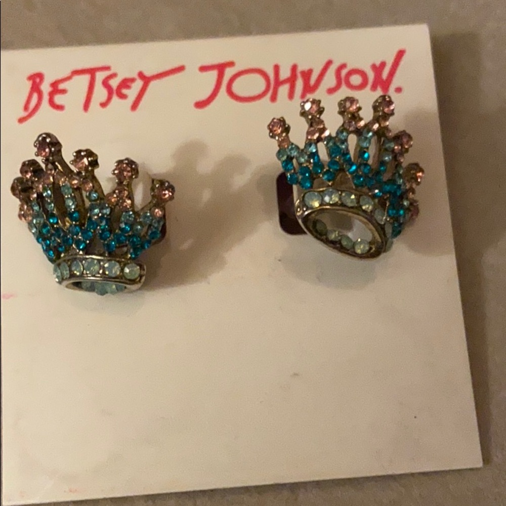Rose gold tone pave Crown stud earrings